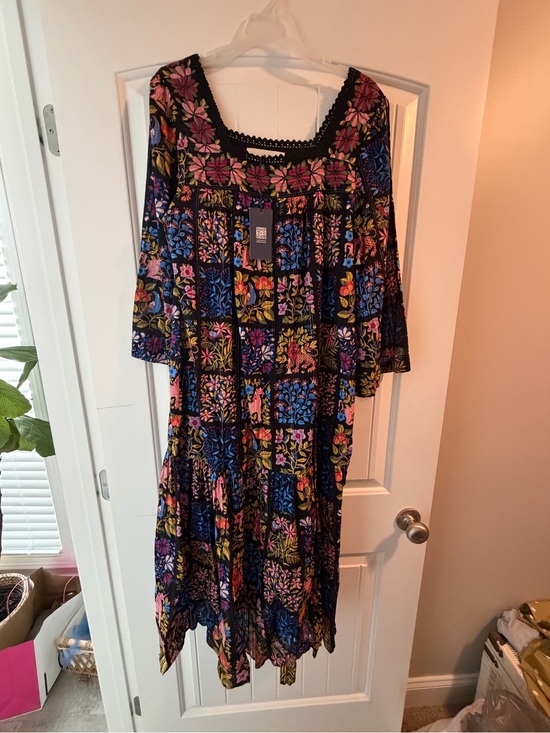Printfresh Dresses & Skirts - Printfresh Black Midi Dress with Pink, Blue & Green Floral Patchwork